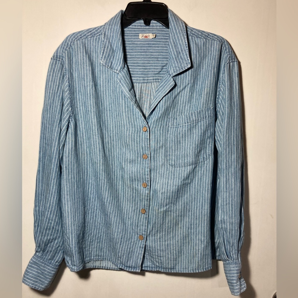 Faherty Blue and White Striped Button-Down Shirt